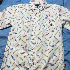English Laundry White Shirt with Multicolor Surfboard Print